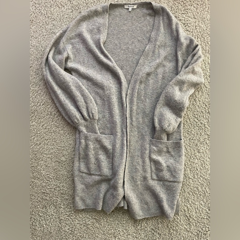 Madewell Gray Cardigan Sweater with Ribbed Cuffs